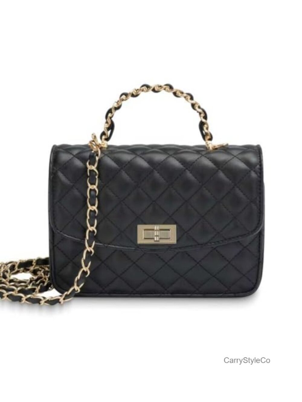 Quilted Vegan Leather Crossbody Bag Clutch Purse Twist Lock Chain Strap